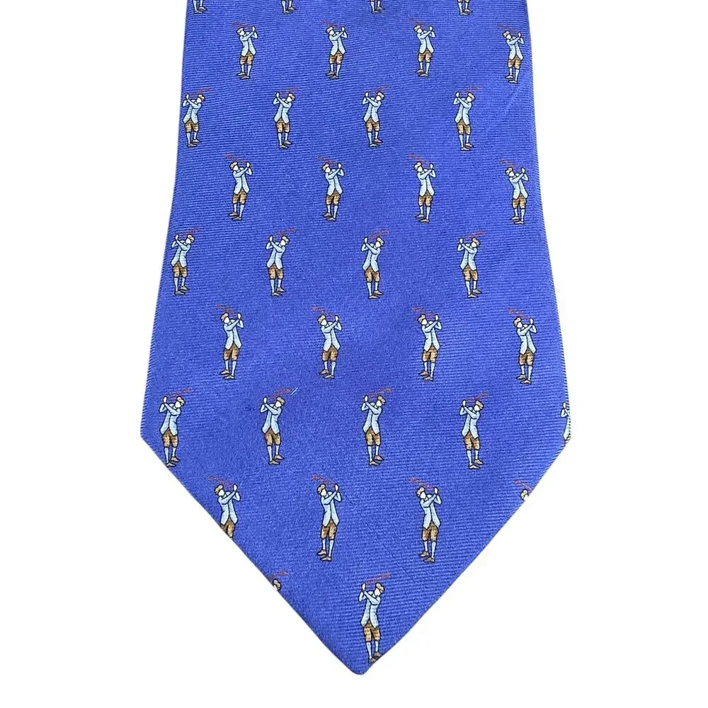 Vintage Brooks Brothers Makers Golfer Tie Italian 100% Silk Blue Made in USA